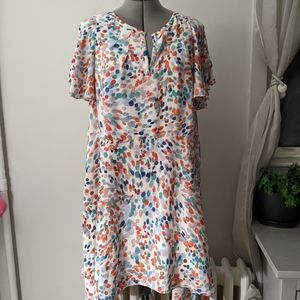 Maeve spot printed flutter cold shoulder cutout dress